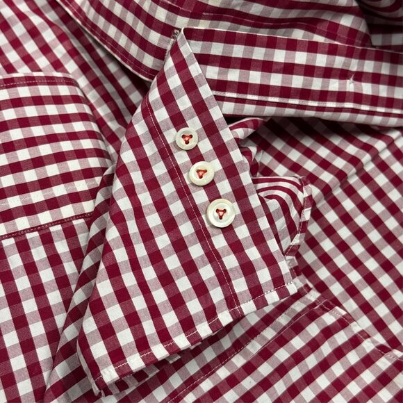 Van Laack Dress Shirt Red White Check Long Sleeve Button Up Cotton Large - Picture 7 of 7